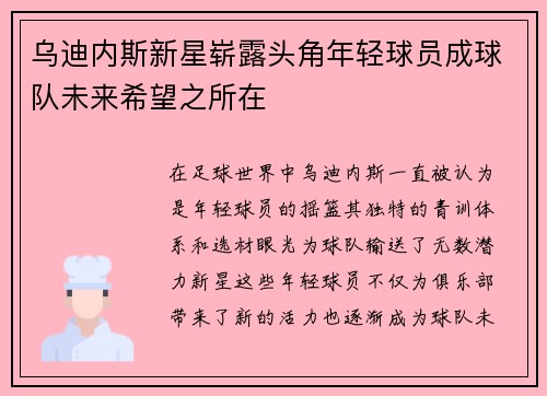 乌迪内斯新星崭露头角年轻球员成球队未来希望之所在